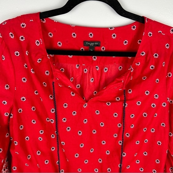 Talbots Boho Floral Bandana Print Cotton Blouse Large Petite Red - Picture 3 of 14